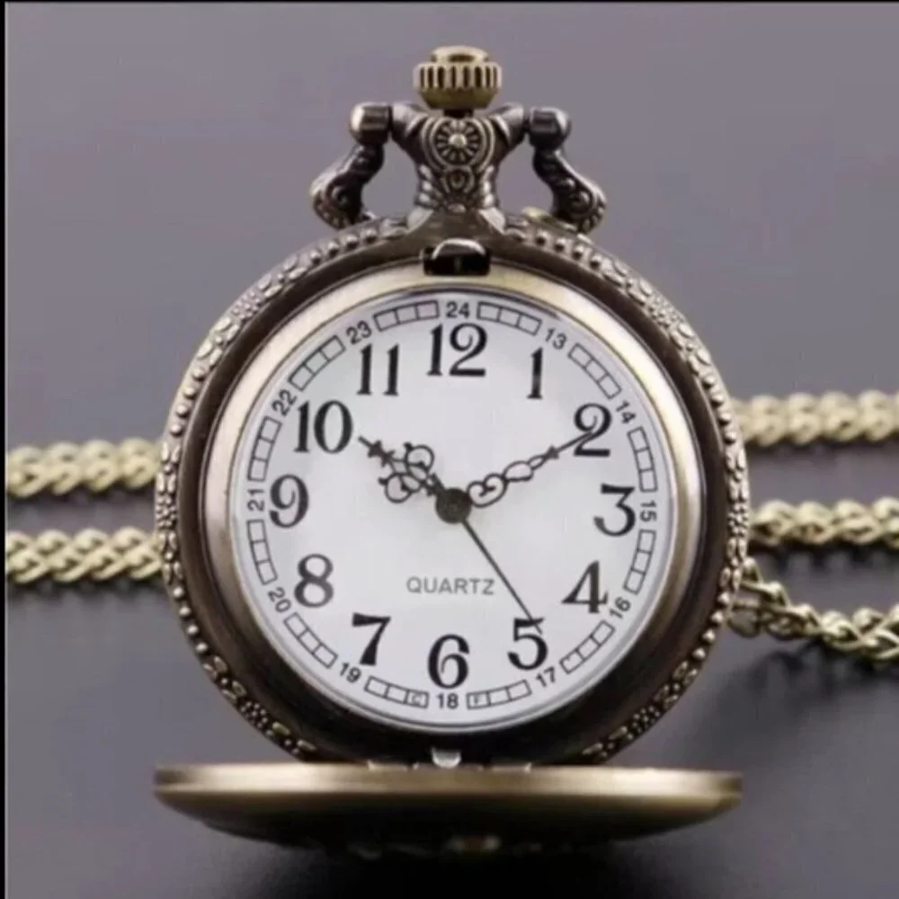 Pocket Chain Watch Fishing Theme Sportsperson Bronze Steampunk Retro Style Gift